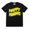 Happy Mondays Kids Black T-shirt. Kids T-Shirt with Happy Mondays Classic Wavy Logo In Yellow