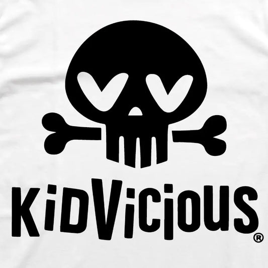 KidVicious Skull & Bone Logo Kids T-Shirt – White Alternative Tee for Little Rockers - Close Up