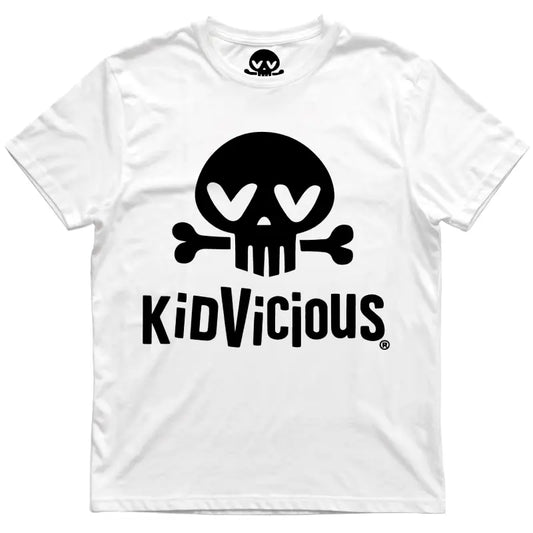 KidVicious Skull & Bone Logo Kids T-Shirt – White Alternative Tee for Little Rockers