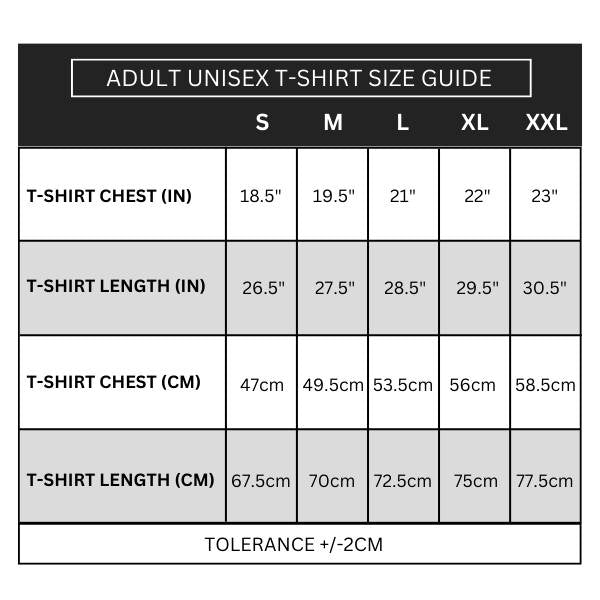 Kidvicious Adult Unisex T-Shirt Size Guide Kidvicious Adult Unisex T-Shirt Size Guide