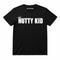 Madness Nutty Kid Kids T-shirt. White Nutty Kid Logo on a Black T-Shirt