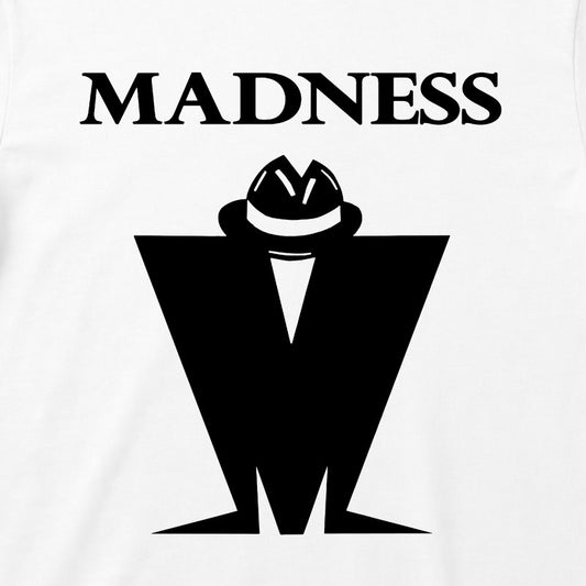 Close Up Of Madness Classic M Logo Kids T-shirt. Black Madness Logo on a White T-Shirt