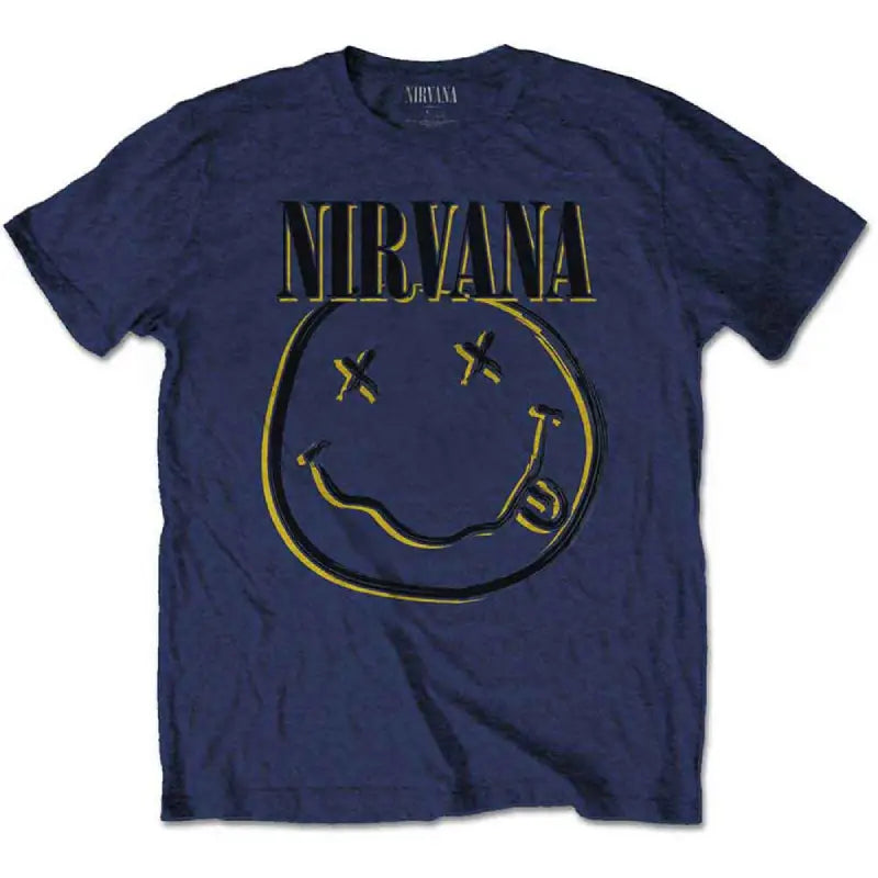 Nirvana Adult T-Shirt - Smiley Face - Navy Blue Nirvana Adult T-Shirt - Smiley Face - Navy Blue