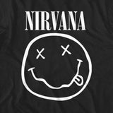 Nirvana Adult T-Shirt - Smiley Face - Black And White Nirvana Adult T-Shirt - Smiley Face - Black And White