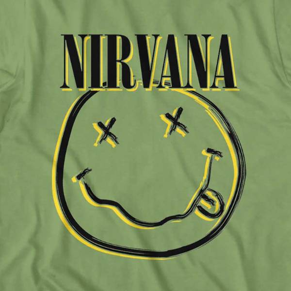 Nirvana Adult T-Shirt - Smiley Face - Green Nirvana Adult T-Shirt - Smiley Face - Green