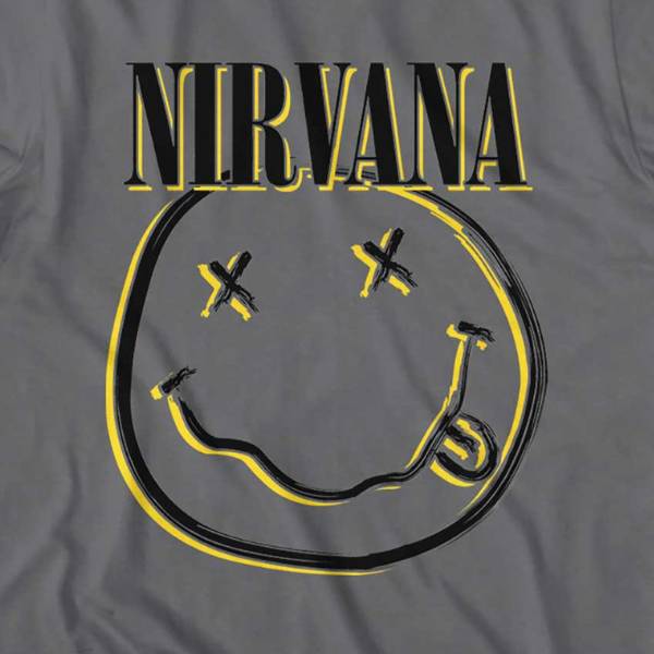Nirvana Adult T-Shirt - Smiley Face - Grey Nirvana Adult T-Shirt - Smiley Face - Grey