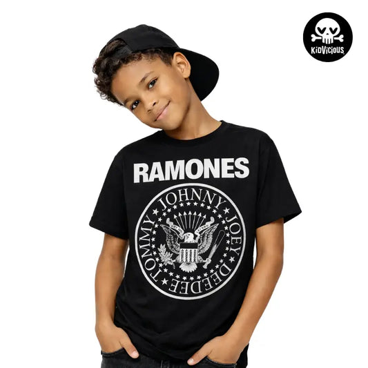 Cool Young By Wearing a Kids Black Ramones Crest T-shirt