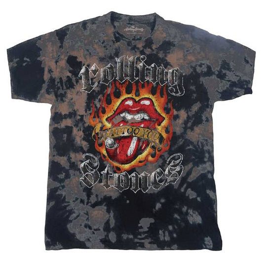 Rolling Stones Kids T-Shirt - Flaming Tattoo - Grey Tie Dye