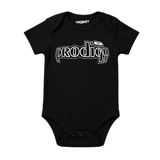 The Prodigy Babygrow. The Prodigy Jilted Generation Logo printed on a plain black babygrow