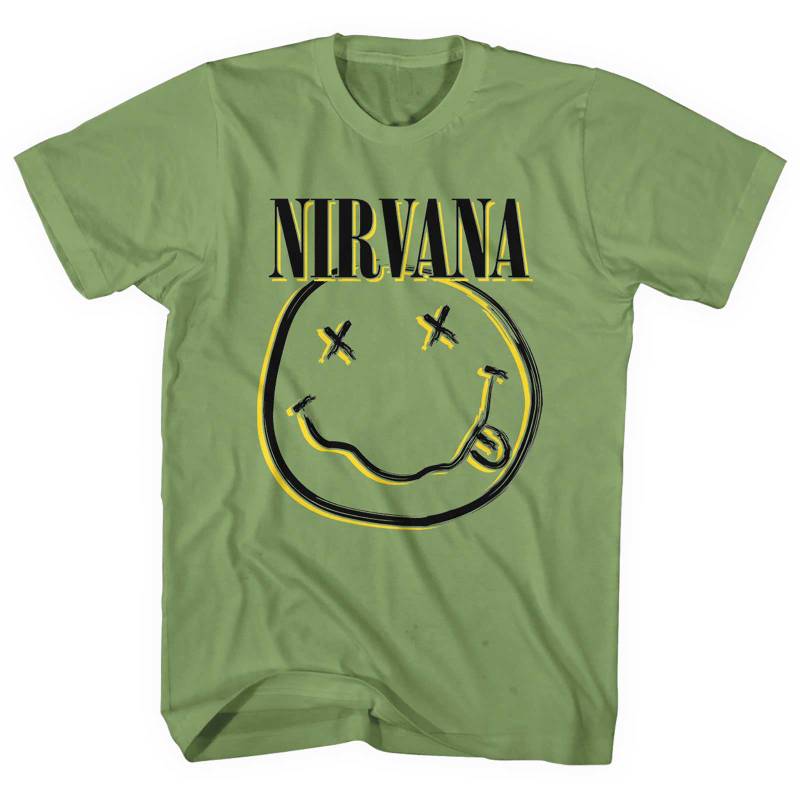 Nirvana Adult T-Shirt - Smiley Face - Green Nirvana Adult T-Shirt - Smiley Face - Green