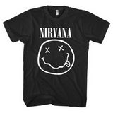 Nirvana Adult T-Shirt - Smiley Face - Black And White Nirvana Adult T-Shirt - Smiley Face - Black And White