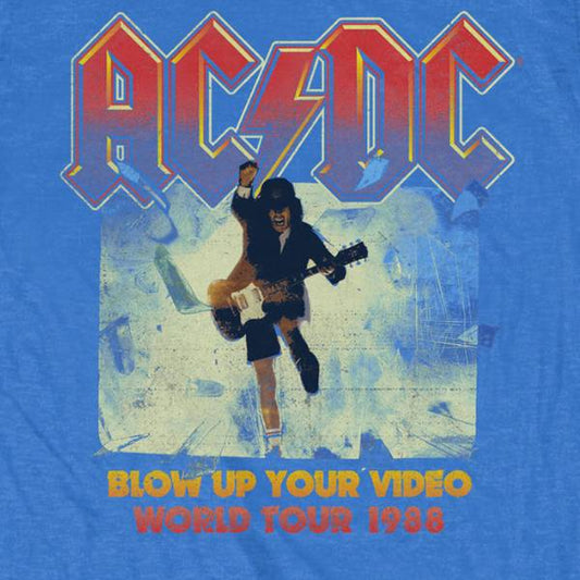 AC/DC Adult T-Shirt - Blow Up Your Video World Tour 1988 - Blue