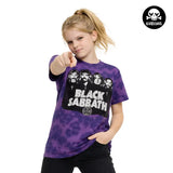 Cool young girl wearing a purple black sabbath band and logo tie dye t-shirt