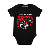 Faith No More Babygrow with King For a Day Artwork printed on a plain black babygrow