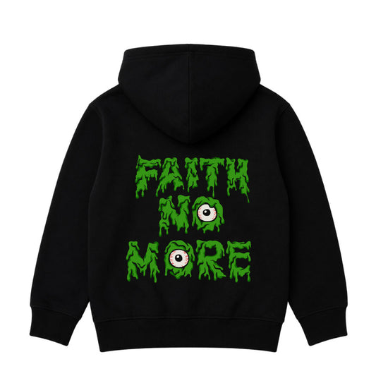 Faith No More kids hoodie with Slime Sludge Eye Logo printed on the backt of  a plain black Hoody
