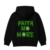 Faith No More kids hoodie with Slime Sludge Eye Logo printed on the backt of  a plain black Hoody