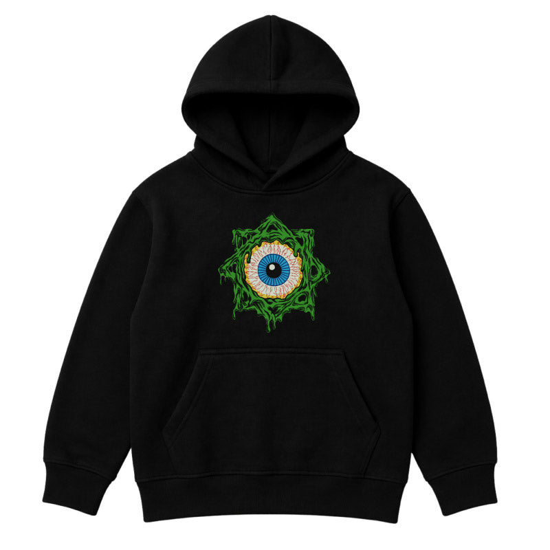 Faith No More kids hoodie with Slime Sludge Eye Logo printed on the front of  a plain black Hoody
