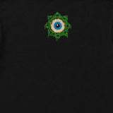 Close up of Faith No More Kids T-shirt with Slime Sludge Eye artwork printed in full colour on the back of a plain black t-shirt