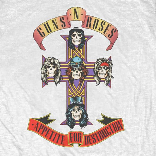 Guns 'n' Roses Adult T-Shirt - Appetite For Destruction Album Artwork - White