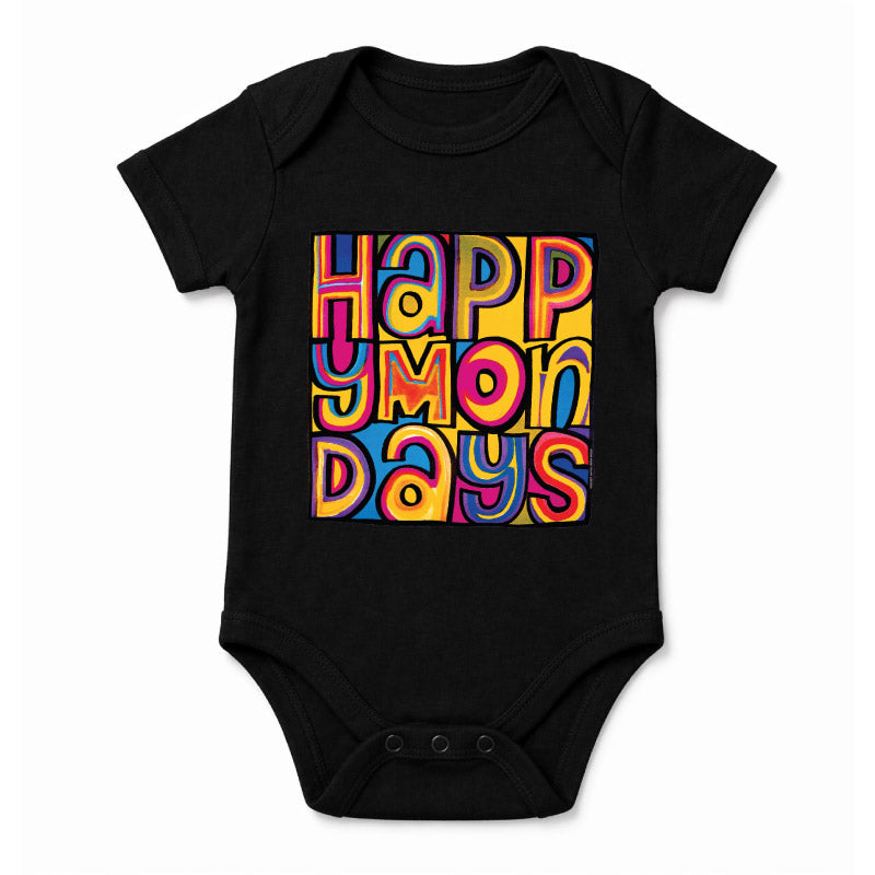 Happy Mondays Babygrow. Black Babygrow with Happy Mondays Classic Greatest Hits Artwork
