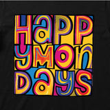 Happy Mondays Babygrow. Black Babygrow with Happy Mondays Classic Greatest Hits Artwork Close Up