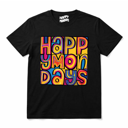 Happy Mondays Kids Black T-shirt. Kids T-Shirt with Happy Mondays Greatest Hits Artwork