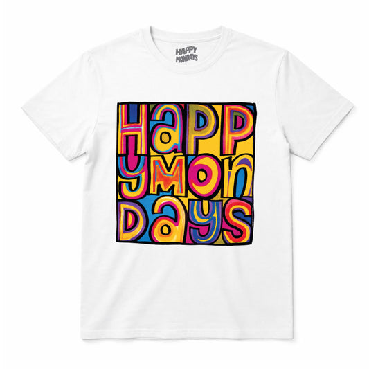Happy Mondays Kids T-shirt. White T-shirt with Greatest Hits artwork