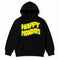 Happy Mondays Kids Black Hoodie. Kids Hoody with Happy Mondays Classic Wavy Logo In Yellow