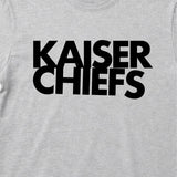 Close up of Kaiser Chiefs Kids T-shirt with Kaiser Chiefs logo printed in black on a plain grey t-shirt