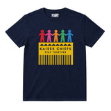 Kaiser Chiefs Kids T-shirt with Kaiser Chiefs Paper Dolls artwork printed in full colour on a plain navy t-shirt