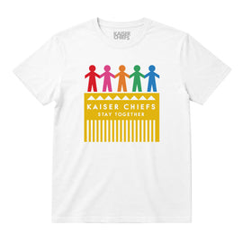 Kaiser Chiefs Kids T-shirt with Kaiser Chiefs Paper Dolls artwork printed in full colour on a plain white t-shirt
