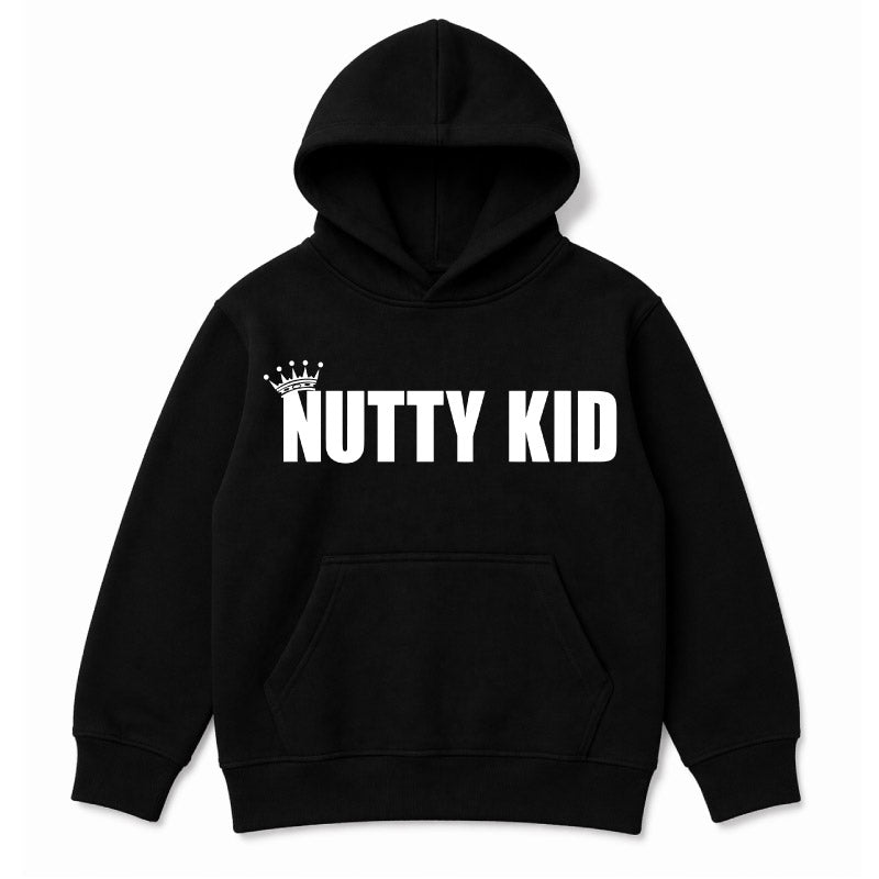 Madness Nutty Kid Kids Hoodie. White Nutty Kid Artwork on a Black Hoody
