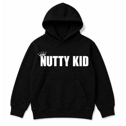 Madness Nutty Kid Kids Hoodie. White Nutty Kid Artwork on a Black Hoody
