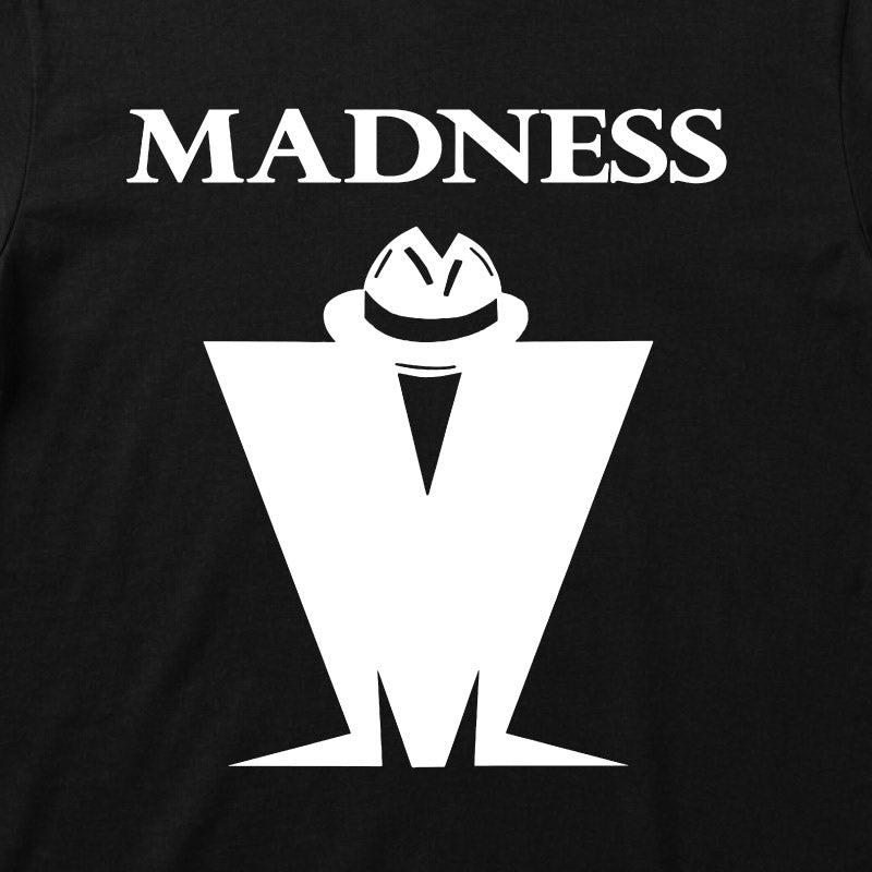 Close Up Of Madness Classic M Logo Kids T-shirt. White Madness Logo on a Black T-Shirt