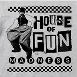 Close Up Of Madness House Of Fun Kids T-shirt. Black House Of Fun Artwork on a Grey 
