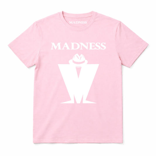 Madness Classic M Logo Kids T-shirt. White Madness Logo on a Pink T-Shirt