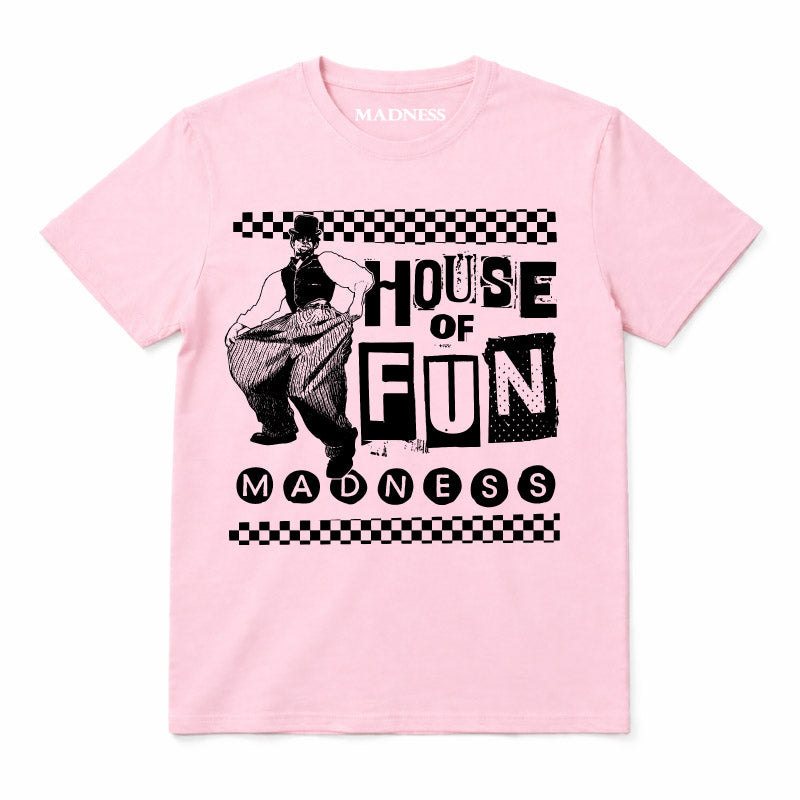 Madness House Of Fun Kids T-shirt. Black House Of Fun Artwork on a Pink T-Shirt