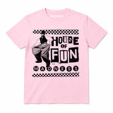 Madness House Of Fun Kids T-shirt. Black House Of Fun Artwork on a Pink T-Shirt