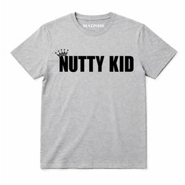 Madness Nutty Kid Kids T-shirt. Black Nutty Kid Logo on a Grey T-Shirt