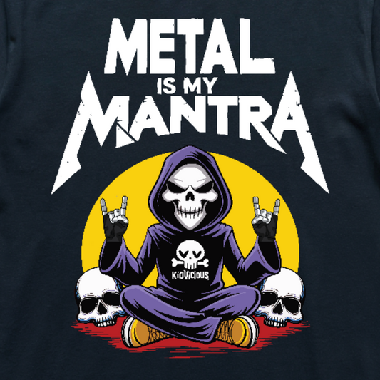 Metal Is My Mantra Kids Black T-shirt Close up