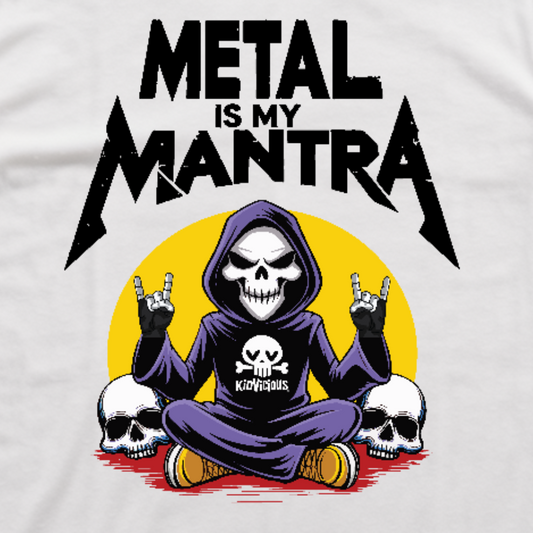 Metal Is My Mantra Kids White T-shirt Close up