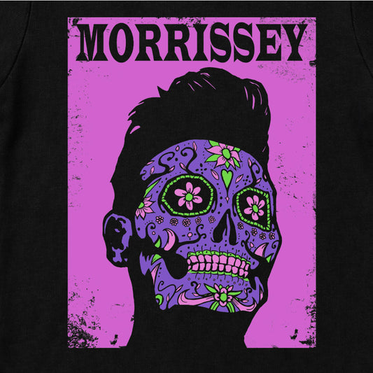Close Up of Black Morrissey Babygrow with Morrissey Day Of The Dead Artwork