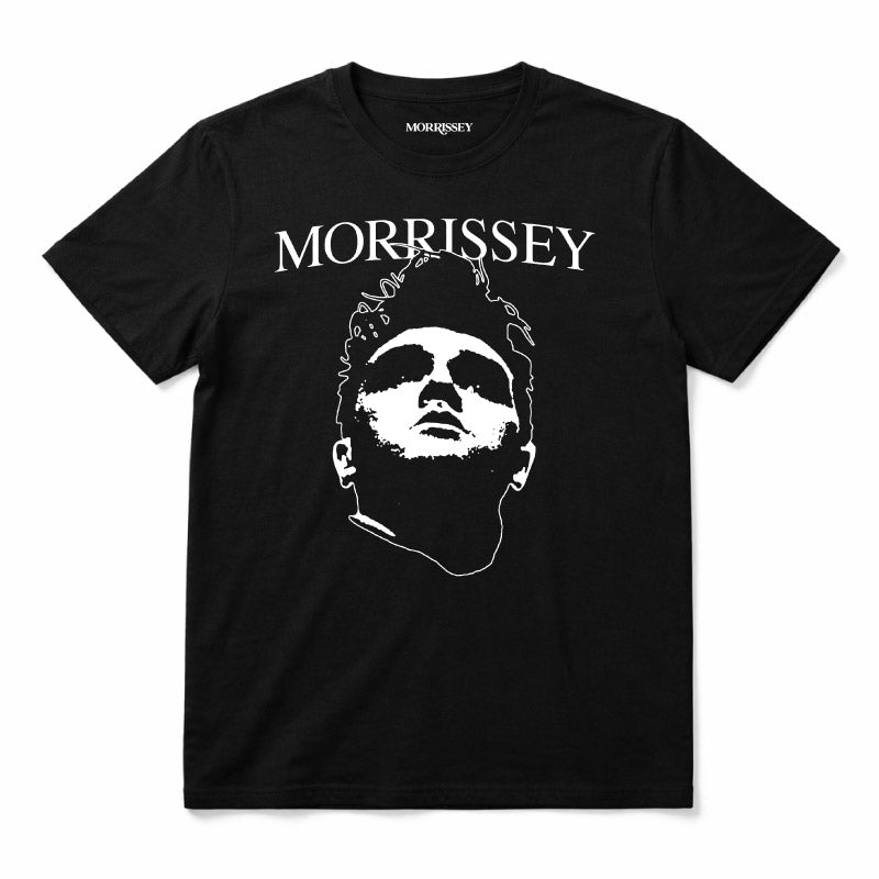 Morrissey Kids T-Shirt black with a white printed graphic of Morrissey's Face and Logo
