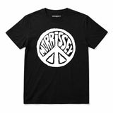 Black Morrissey Kids T-Shirt with a white Morrissey Peace Symbol printed graphic