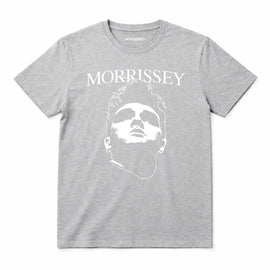 Morrissey Kids T-Shirt Grey with a white printed graphic of Morrissey's Face and Logo