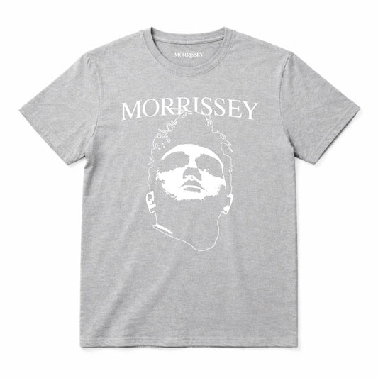 Morrissey Kids T-Shirt Grey with a white printed graphic of Morrissey's Face and Logo