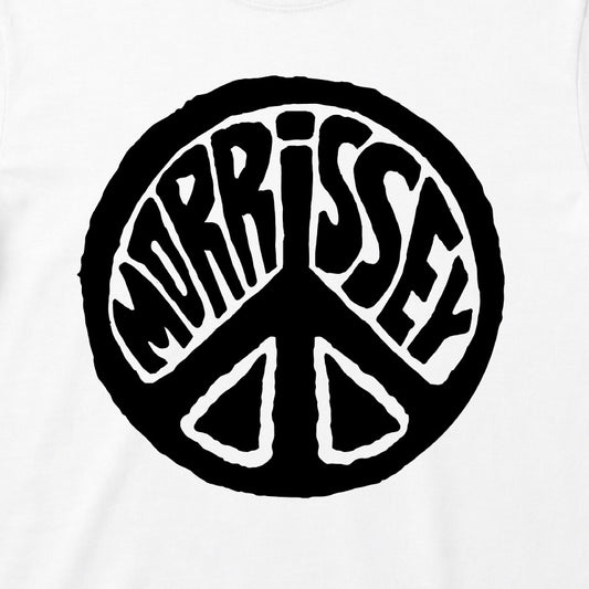 Close Up Of Morrissey kids t-shirt white with black peace symbol logo graphic