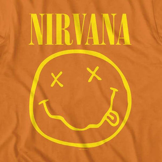 Nirvana Adult T-Shirt - Yellow Smiley Face - Orange