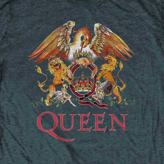 Queen Adult T-Shirt - Classic Queen Crest - Heather Blue