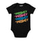 The Prodigy Kids T-shirt with The Prodigy Repeat Logo artwork printed in green, pink, blue and orange on a plain black t-shirt